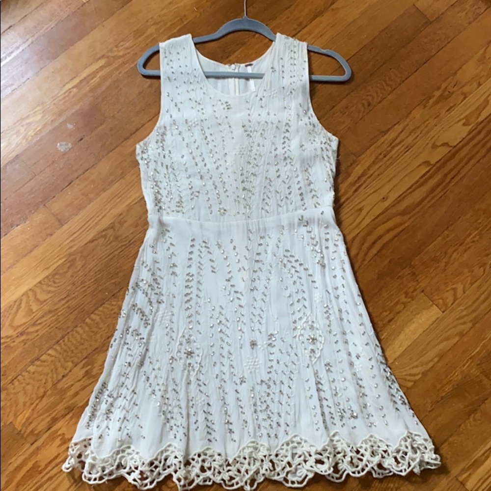 Free People White Beaded Mini Dress